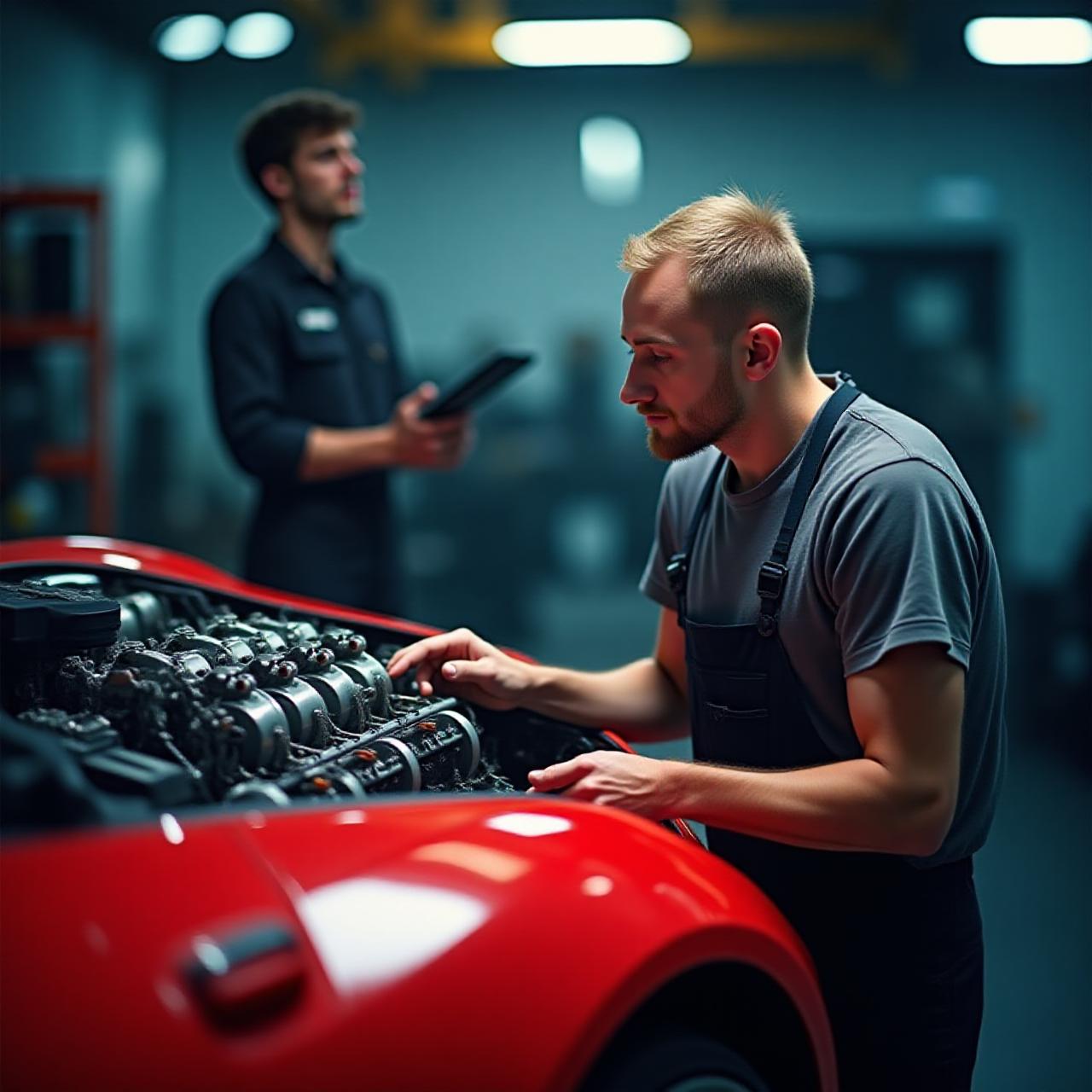 Meccanico esperto al lavoro su una supercar